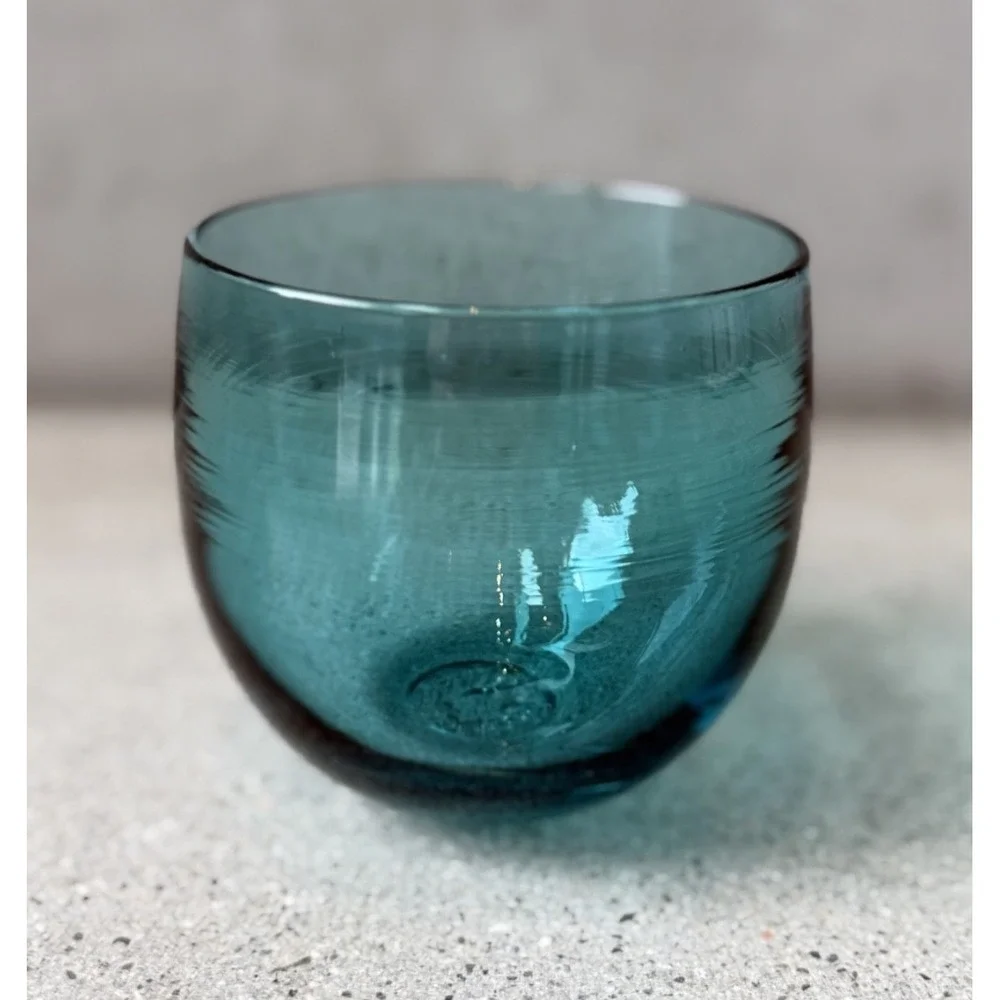 Glassybaby Marine Blue Hand Blown Glass Drinker Votive Candle Holder Teal Rare!‎